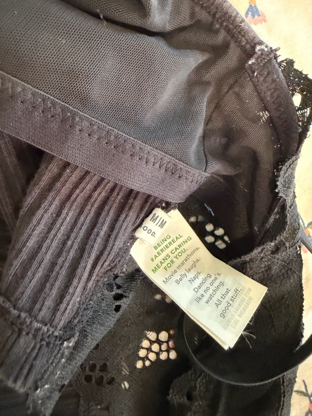 aerie Black Lace Bralette with Rose Gold Metal Hoops - Picture 4 of 4